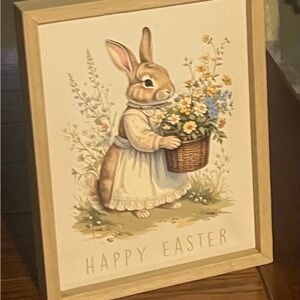 Easter Bunny Floral Framed Art - Neutral Pastels